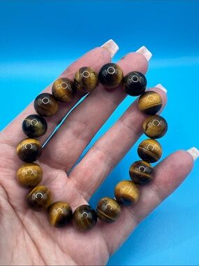 Polished Tiger Eye Bead Bracelet - Brown - 11-12mm